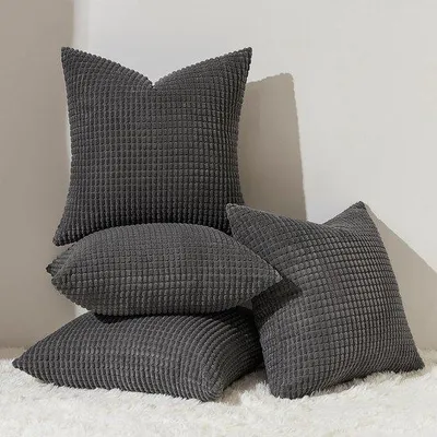 Obrázek produktu pro Sada čtyř povlaků na polštáře Unyqoos® o rozměrech 50 x 50 cm – měkký cordurový samet, barva antracit, šetrný k pokožce, se skrytým zipem