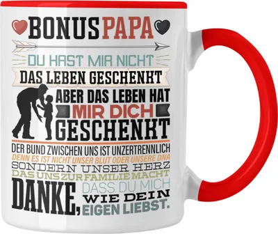 Produktbild von Trendation - Bonus Papa Tasse Stiefvater Geschenk Stiefvater Vatertag Lustiger Spruch (Rot)