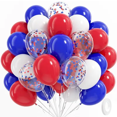 50 Ballons, 30 cm, blau/rot/weiß, Konfetti, Latex, für Partydekoration