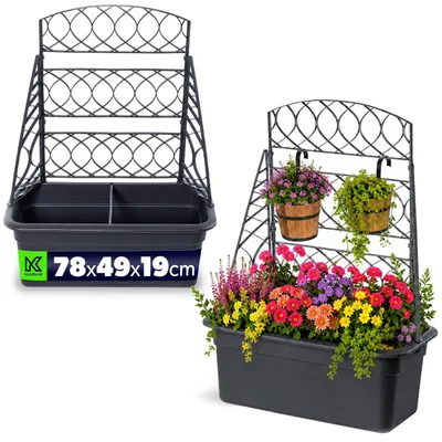 Produktbild von KADAX Blumenkübel mit Rankgitter, 78 x 49 x 19 cm, Pflanzkübel aus Kunststoff, Blumenkasten mit Rankhilfe, Pflanzkasten für Balkon, Terrasse & Garten (Anthrazit)
