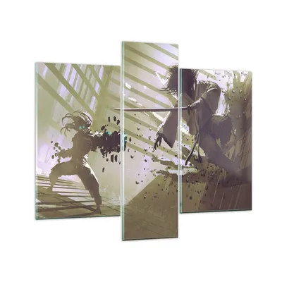 Produktbild von Bilder auf glas - Roboter Samurai Schwert Kämpfen - 95x80cm - Glasbilder - Wandbilder - Kunstdruck - zum Aufhängen bereit - Wanddekoration aus Glas - Glas Bilder - Wandbild auf Glas - GCB95x80-2912