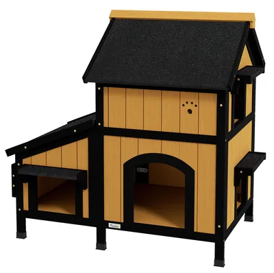 Produktbild von PawHut Katzenhaus aus Holz, Katzenhütte, Katzenhöhle, Kleintierhaus, Gelb