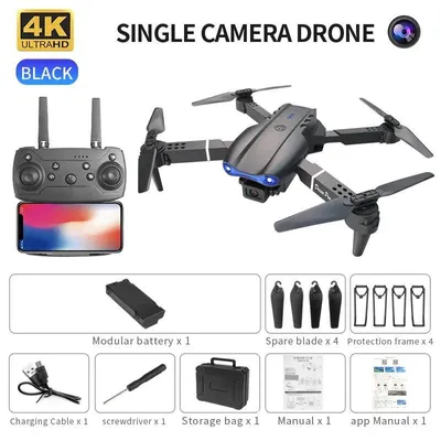 Immagine prodotto di Mini drone pieghevole - Quadricottero RC E99PRO - Telecamera singola 4K - WiFi FPV - Portata 80 m - Autonomia di volo 5–10 min - <150 g - Nero