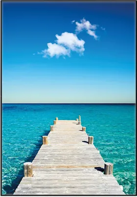 Produktbild von Wallario Wandbild Steg am tropischen Meer, Größe: 70,30 x 100,30 cm, Poster mit schwarzem Aluminiumrahmen