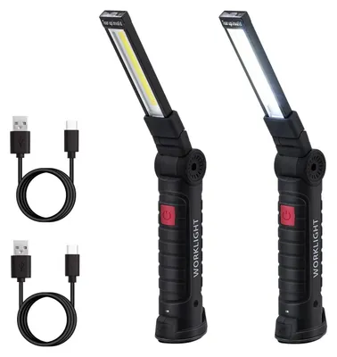Immagine prodotto di Tolesum, 2 luci da lavoro a LED ricaricabili a batteria, lampada per officina – Ricaricabile tramite USB-C, torcia a LED COB con magnete e gancio, lampada per ispezioni auto per riparazioni, officina, campeggio, emergenze