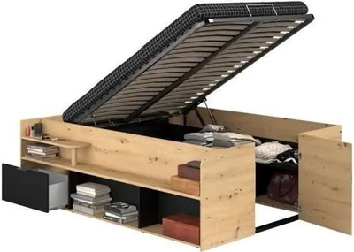 Obrázok produktu pre Posteľ pre dospelých so zdvíhacím boxom - dubová a čierna 166 x 67 x 206 cm
