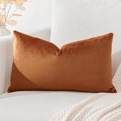Produktbild von Samtkissenbezug, Dekokissen, Sofakissen, Lendenkissen, dekorativer Kissenbezug, Sofa, Schlafzimmer, 40 x 60 cm, orange