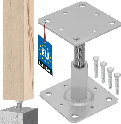 Produktbild von KOTARBAU® Pfostenträger 110 x 110 mm Höhenverstelbar 90 – 150 mm Pfostenschuh Galvanisch Verzinkt Zum Aufschrauben Stützenfuß Stützfuß Bodenfuß Betonfuß Regulierbar