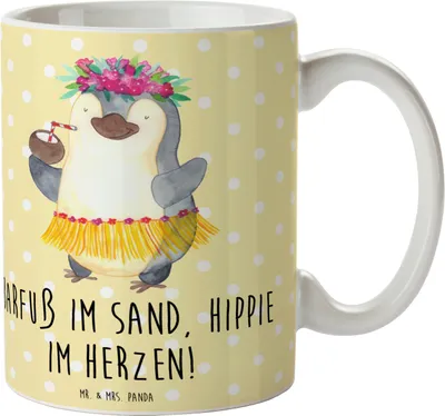 Produktbild von Mr. & Mrs. Panda Becher Sommer Hippie - Gelb Pastell - Geschenk, Strand, Sommerferien Abschiedsgeschenk, Designs, Keramiktasse, Kaffeepott, Pott, Inspiration, Kaffeetasse