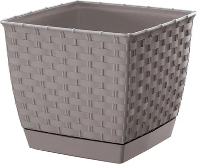 Produktbild von Blumentopf viereckig Ratolla mit Untersetzer Rattan Optik 14 cm mocca