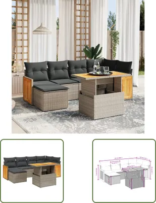 Produktbild von The Living Store 7-tlg. Garten-Sofagarnitur mit Kissen Grau Poly Rattan