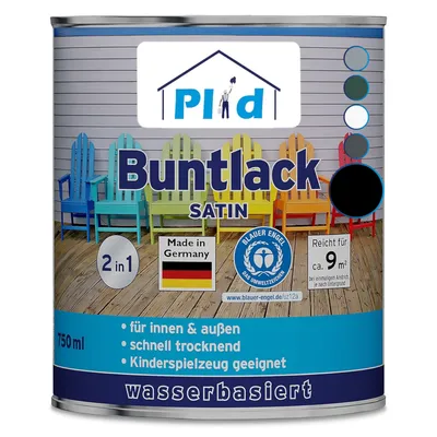 Produktbild von Plid Möbellack Buntlack Außen 0.75l- Tiefschwarz, für ca. 9m² - Holzfarbe außen & innen - Holzlack Außen wetterfest - Holzschutzfarbe Aussen & Innen