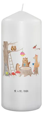 Produktbild von Mr. & Mrs. Panda Kerze Waldtiere Picknick 19 x 8 cm - Weiß - Geschenk, Fuchs, Wachskerze, Maus, Eichhörnchen, Blockkerze, Lustige Sprüche, Wald, Igel, Bedruckte, Hase