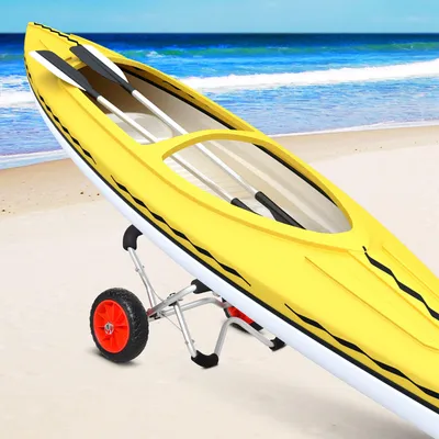 Produktbild von Kajakwagen klappbar, Paddleboardwagen Bootstraller Kanuwagen, Aluminium, Silber | 75x43x46 cm | bis 75 kg | PolyurethanSchlauchreifen