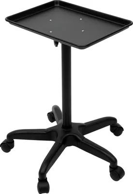 Zdjęcie produktu dla Wózek fryzjerski – wózek salonowy – regulacja wysokości 64–108 cm – nośność 6 kg – półka 45×33 cm – rama metalowa ze stopu aluminium – kolor czarny
