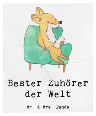 Produktbild von Mr. & Mrs. Panda Couchdecke Fuchs Bester Zuhörer der Welt - Weiß - Geschenk, Kuscheldecke, Freund, Freundin, Hilfsbereit, Sofaüberwurf, Geschenkidee, Danke, Schlafdecke
