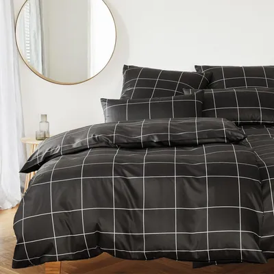 Produktbild von Elegante Mako Satin Bettwäsche Cross 24506-9 basalt kariert 135x200