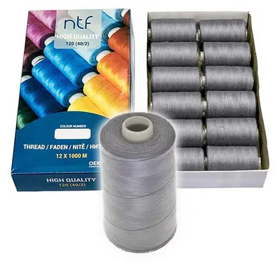 Nähgarn Polyester 12 Spulen grau