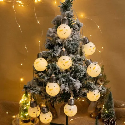 Produktbild von 1.5m LED Weihnachten Schneemann Kugel Lichterkette Batteriebetrieben Weihnachtsbeleuchtung für Innen Party Weihnachtsbaum Deko