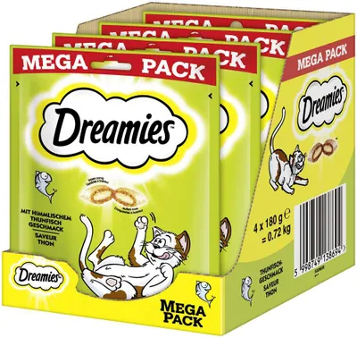 Produktbild von DREAMIES Katzensnacks - 4x180g - mit Thunfisch - Traumhaft knusprige Katzen Leckerlies mit zarter Füllung