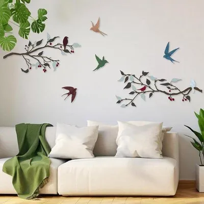Produktbild von Metallische dekorative Vogel-Müllereien Wanddekoration - Set aus 4 - schwarz - Stahl