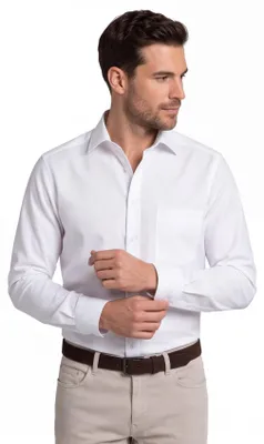 Produktbild von Olymp Hemd Ärmellänge 7 Luxor Comfort Fit weite Passform weiß einfarbig Baumwolle