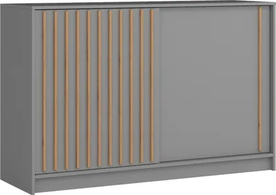 Obrázek produktu pro Komoda BETTSO Příborník s posuvnými dveřmi Skříň s lamelami Úložná skříň 150x94x45cm LAY Grey Wotan lamely
