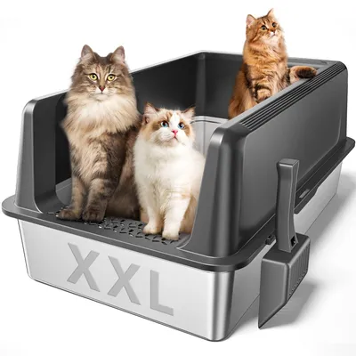 Image de Litière pour chat XXL en acier inoxydable, extra grande, dimensions : 70,6 cm de longueur