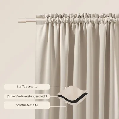 Immagine prodotto di Tenda oscurante color beige chiaro, 140 x 260 cm, opaca, ideale per il soggiorno