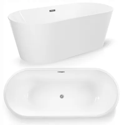 Zdjęcie produktu dla Wanna Wolnostojąca Biała Owalna Akrylowa Corciano Jupiter 160x75 Syfon