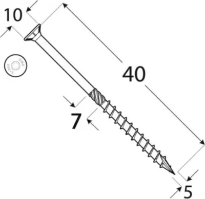 Obrázok produktu pre 200x skrutky do dreva skrutky do drevotriesky 5x40 mm skrutky Torx T25 žlté pozinkované