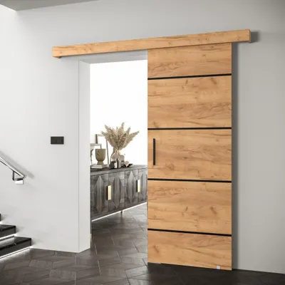 Produktbild von Schiebetür Saldor 90 4 - Eiche Craft Gold / Schwarz