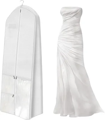 Image de Housse de protection pour vêtements Unyqoos® respirante et anti-poussière, de 180 cm de longueur, avec fermeture éclair, idéale pour les robes et les manteaux longs, et dotée de 3 poches transparentes en PVC