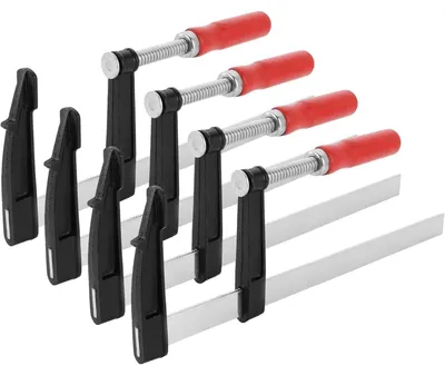 Produktbild von 4er Schraubzwingen Set F-Klemmen 80x150mm & 80x300mm 272kg Klemmkraft Metall Kunststoff