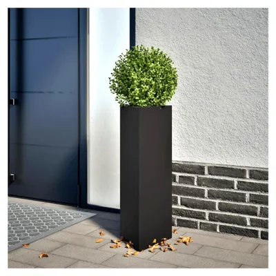 Produktbild von Pflanzkübel Hochbeet Metall Blumenkasten Pflanzbeet Frühbeet Gartenbeet Pflanzkasten Gemüsebeet Blumenbeet für Terrasse Garten Schwarz Dreieckig 30x26x75 cm