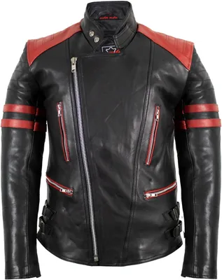 Produktbild von Retro Motorrad Lederjacke 80´s oldschool in schwarz / rot Protektoren Rocker (3XL)