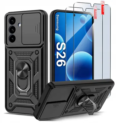 Immagine prodotto di Custodia rigida nera Slide per Samsung S26 rinforzata + 2 vetri protettivi