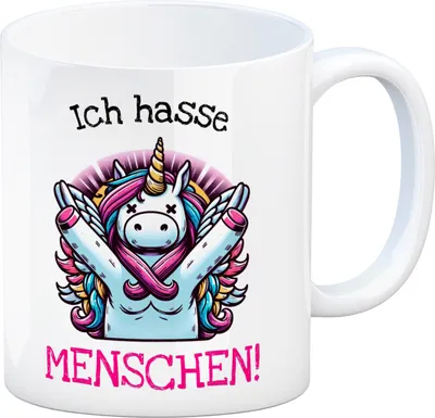 Produktbild von Einhorn Kaffeebecher mit Spruch Ich hasse Menschen!
