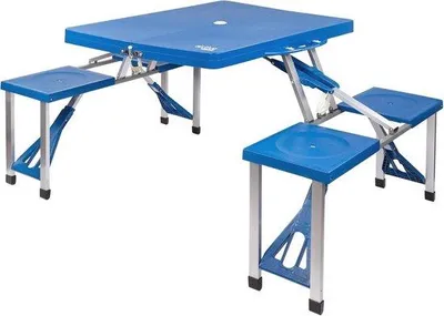 Produktbild von Famanu Klapptisch Set - Picknicktisch für 4 Personen - Aluminiumrahmen - Blau