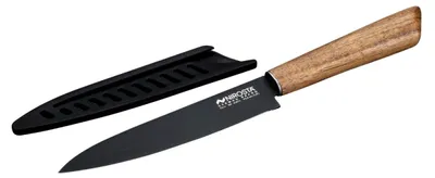 Produktbild von Nirosta Universalmesser Flow 13,5 cm Edelstahlklinge, Antihaftbeschichtung, Akazienholzgriff, inkl. Klingenschutz