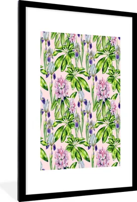 Produktbild von MuchoWow® MuchoWow® Gerahmtes Poster Blumen - Rosa - Collage 60x90 cm - Poster mit zchwarzem Bilderrahmen - Dekoration - Wandposter Wohnzimmer - Hochwertig