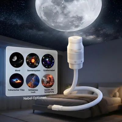Produktbild von LED Sternenprojektor Kinder Baby Einschlafhilfe Nachtlicht 2-in-1 Galaxie Projektor Lampe USB Projektionslampe mit 360° Schwanenhals, 6 Motive Dimmbar