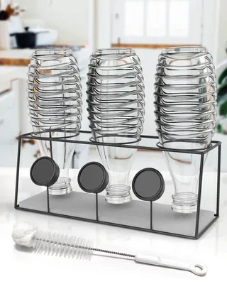 Produktbild von Flaschenhalter für SodaStream Duo Küchen-Sodaflaschen, Edelstahl, 3 Flaschen und Flaschenverschlüsse mit Schnellverschluss, schwarz
