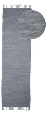 Produktbild von Flickenteppich Kelim Chindi Uni Läufer Hellgrau 80x300 cm, handgewebt | Fleckerlteppich aus Baumwolle für Wohnzimmermit Fransen
