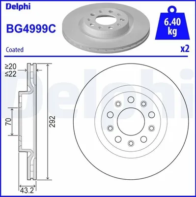 Immagine prodotto di 2x disco freno DELPHI BG4999C per ALFA ROMEO GIULIA (952_) Stelvio (949_) 292mm