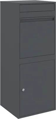 Produktbild von Paketdrop-Box aus Stahl in Anthrazit 41 x 38 x 103 cm, abschließbar mit Riegelschloss für Außenbereich, moderner Standbriefkasten geeignet für Postempfang und Paketabsicherung