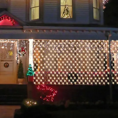 Image de Guirlande lumineuse LED de 4,5 x 1,6 m, composée de 300 LED, avec 8 modes d'éclairage. Idéale pour la décoration intérieure, pour Noël, les mariages, les fêtes, les jardins et les balcons. Lumière blanche froide