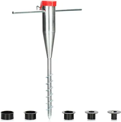 Produktbild von Famanu Parasolhalter aus Stahl - Bodenhülse für den Garten - Halter für Sonnenschirme und Wäschetrockner - Parasolfuß mit Eindrehriegel - Grundpfahl,