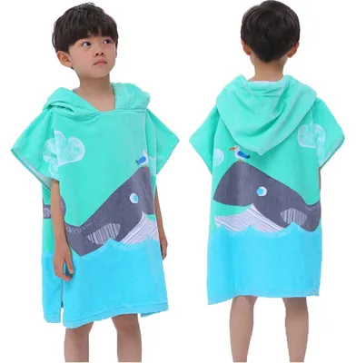 Produktbild von Kinder Strand Schwimmbad Badponcho mit Kapuze 100% Baumwolle 3-12 Jahre