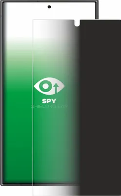 A screen protector for a smartphone is shown, with a privacy filter effect demonstrated.